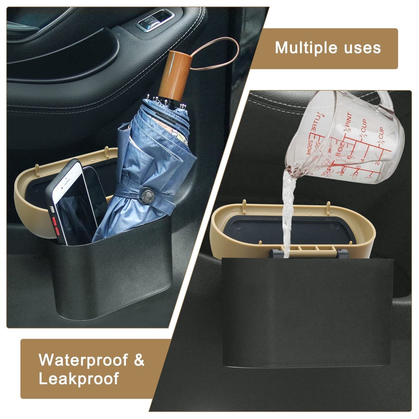 Plutput Small Car Trash Can with lid, Car Garbage Can Portable Hanging Mini Car Trash Can Car Holder with 30pcs Garbage Bags for Car, Office, Home(Yellow)