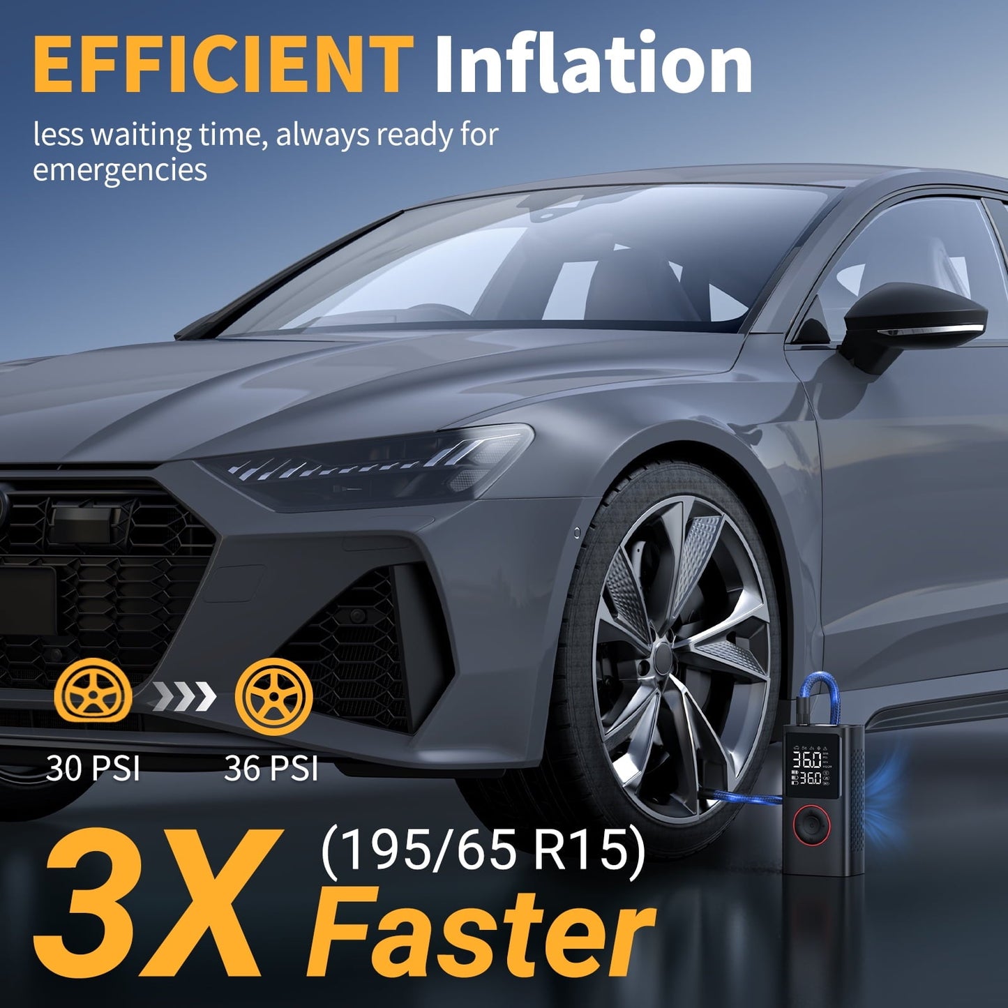 VacLife Cordless Tire Inflator Portable Air Compressor - Air Pump for Car Tires 150 Psi