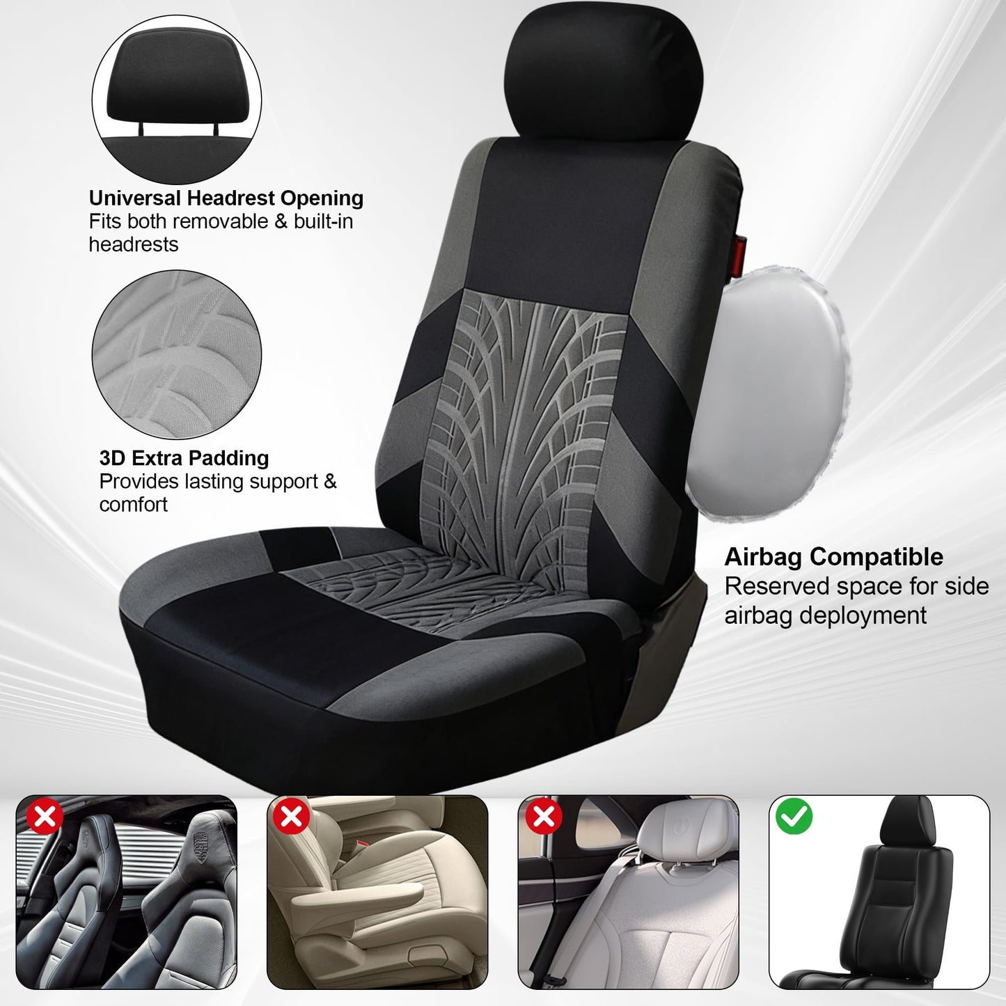 FLORAY 9-Piece Car Seat Covers Full Set - Airbag Safe, Thickened, Split Rear, Machine Washable - Universal Fit for Cars, SUVs, Trucks, Gray