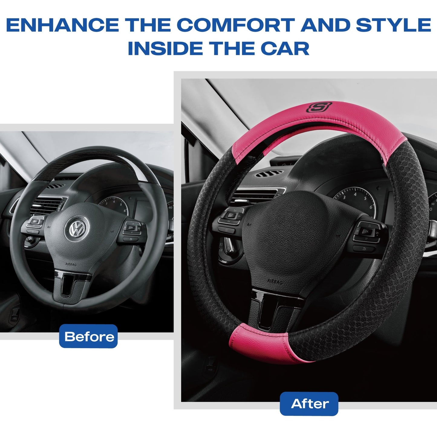 Skechers Air Cooled Memory Foam Steering Wheel Cover, Breathable Comfort Grip, Soft Leather, All-Season Fit for Cars, SUVs, and Trucks Hot Pink
