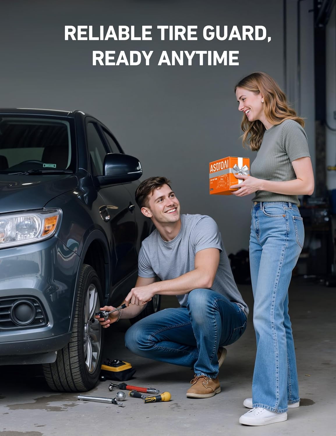 AstroAI Tire Inflator Portable Air Compressor Tire Air Pump for Car Tires - Car Accessories, 9.8Ft 12V DC-Powered Auto Pump with Digital Pressure Gauge, LED Light for Bicycle, Balloons, Orange