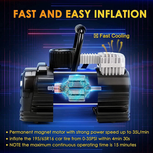 AstroAI Tire Inflator Portable Air Pump for Car Tires, Digital Air Compressor 150PSI with LED Light for Cars, 12V DC, Blue