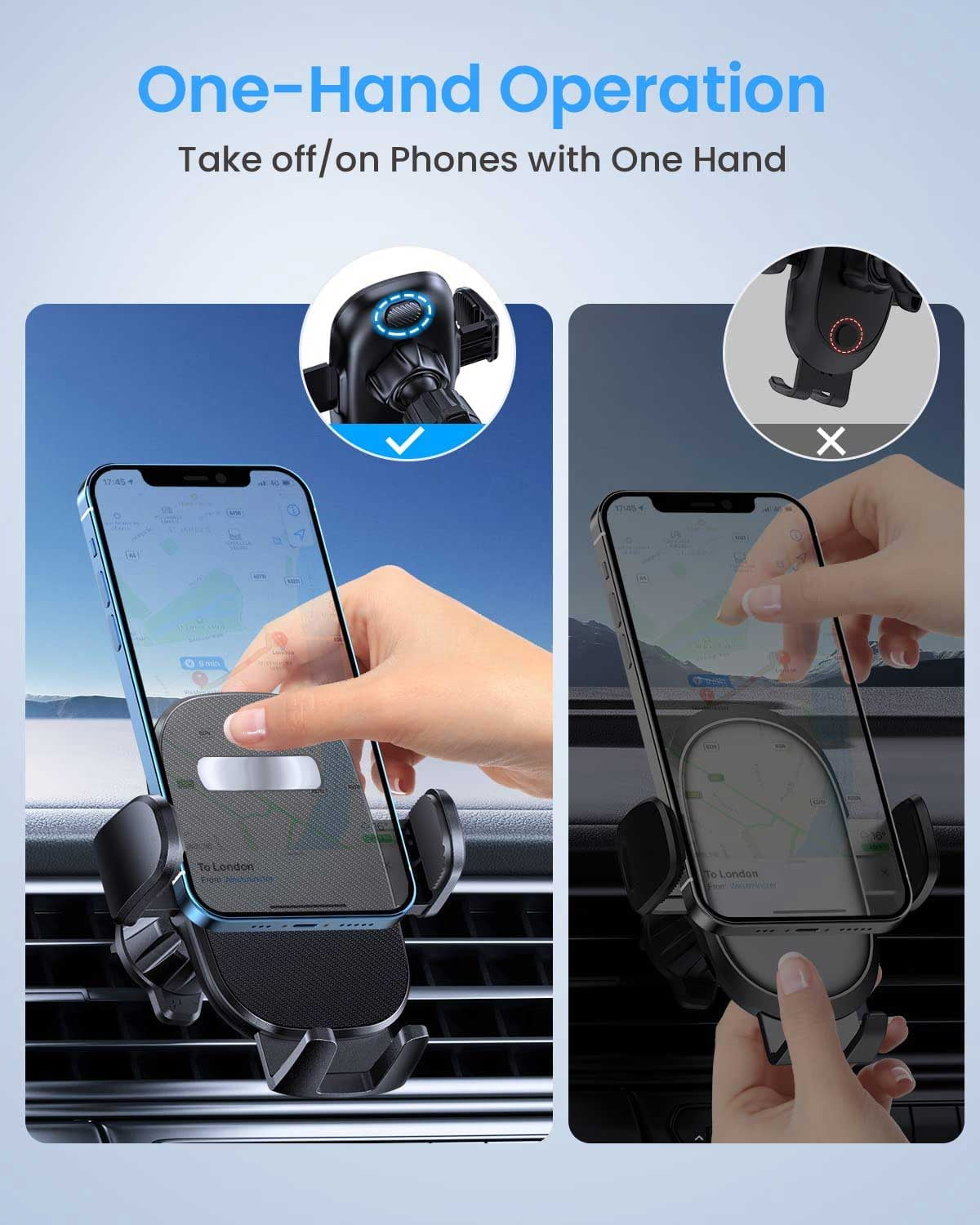 GUANDA Car Phone Holder for Air Vent, Secure Hook Clip with 360° Adjustable Mount, Compatible with iPhone, Samsung and Android Phones