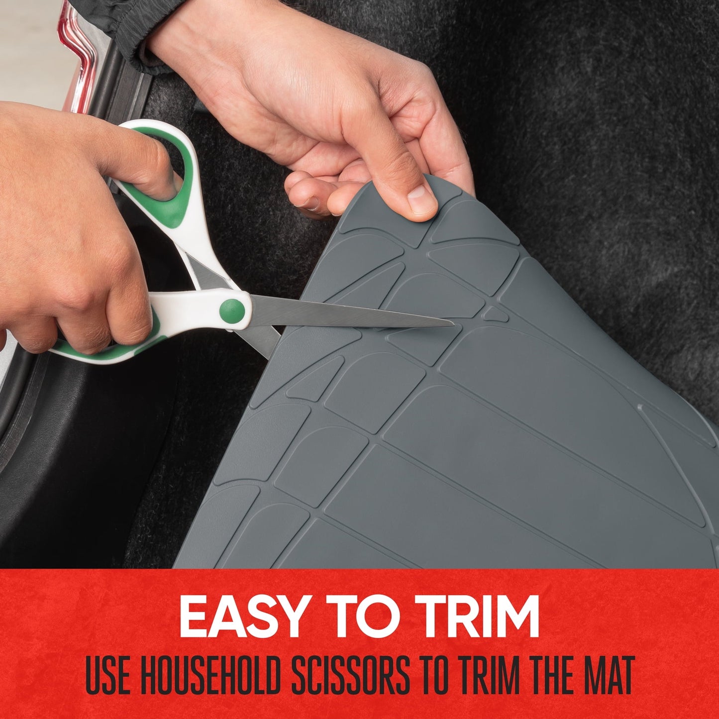 Motor Trend Original FlexTough Gray Rubber Car Floor Mats with Trunk Cargo Liner - All Weather Automotive Floor Mats, Heavy Duty Trim to Fit Design, Floor Liners for Cars Truck Van SUV