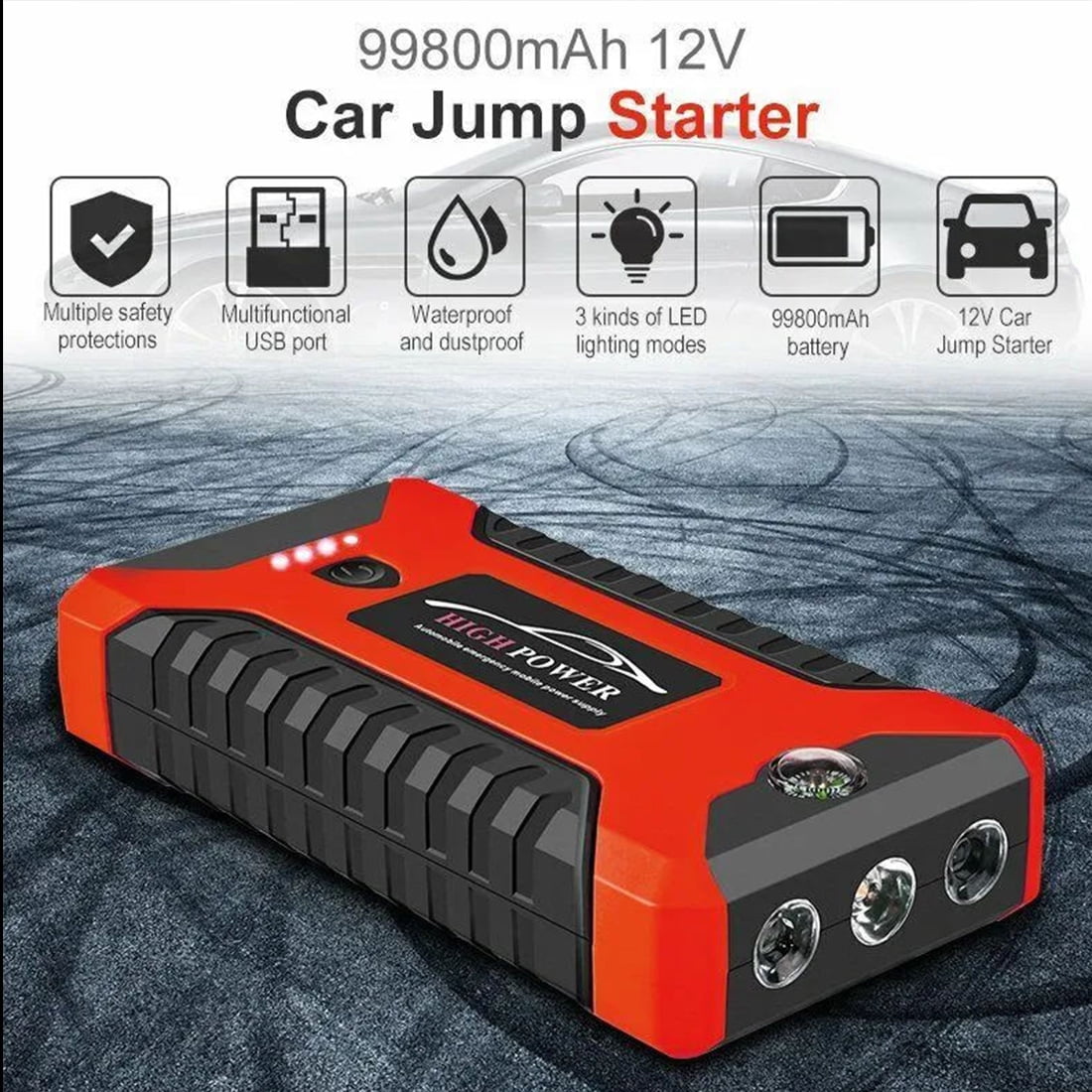 DEISNGB Car Jump Starter,Battery Jump Starter with USB Quick Charge(for All Gas or Diesel Engine) Charger Booster Powerbank Car, Portable Power Bank Charger with Built-in LED Bright Light