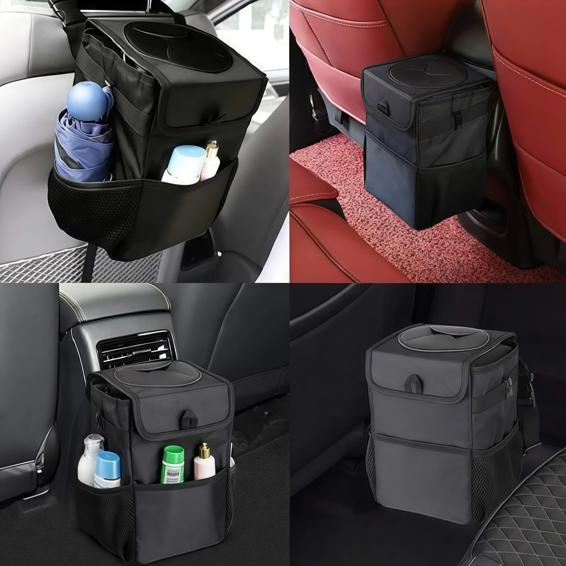 YMWVH Waterproof Car Trash Can with Lid, Leak-Proof Hanging Car Trash Can, Car and Truck Garbage Bag Storage Bag (Black)