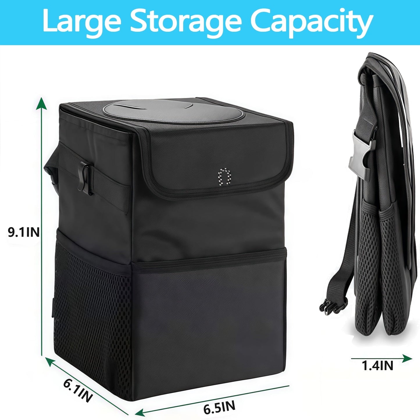 YMWVH Waterproof Car Trash Can with Lid, Leak-Proof Hanging Car Trash Can, Car and Truck Garbage Bag Storage Bag (Black)