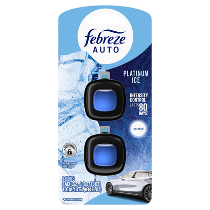 Febreze AUTO Car Air Freshener, Odor-Fighting Car Vent Clip, Platinum Ice, 2 Count