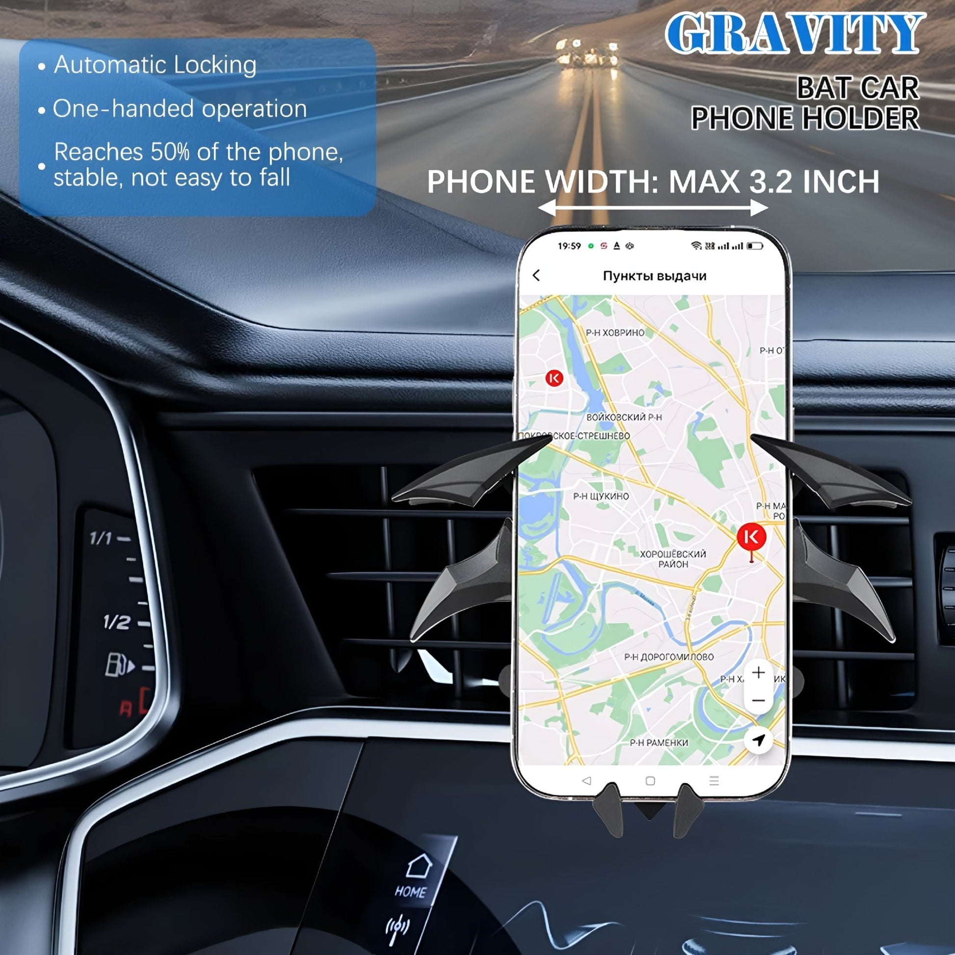 MELIVO Bat Wings Car Phone Holder, Car Vent Dark Bat Phone Holder Mount, Cool Bat Mechanical Bat Wings Car Accessories, Universal Air Vent Mobile Phone Holder