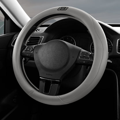 Skechers Leather Steering Wheel Cover, Premium Non-Slip Comfort, Durable and Universal Fit for Cars and Trucks Gray