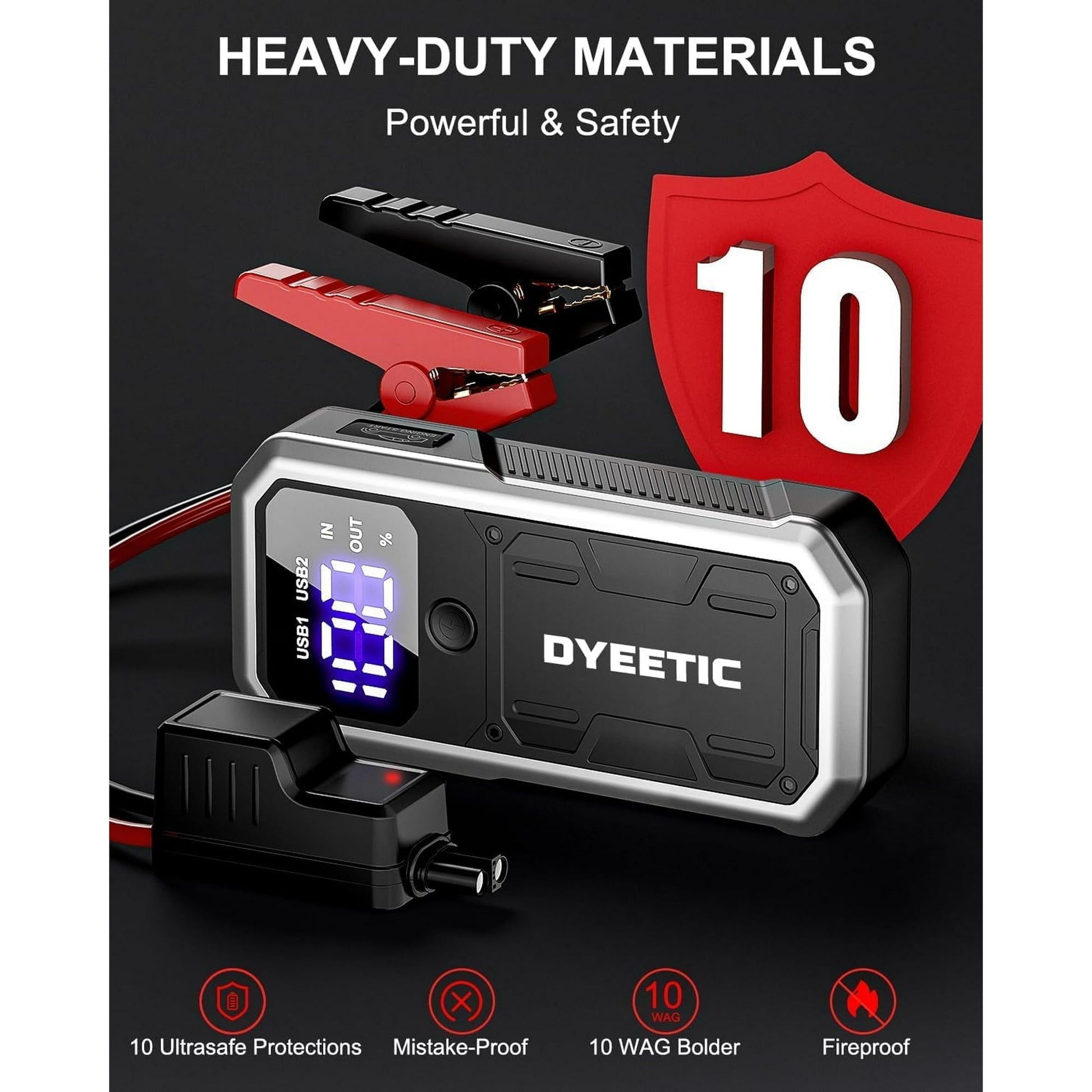 Dyeetic 3000A Car Battery Jump Starter, Portable 12V Battery Jump Box for 10.0L Gas and 8.0L Diesel Engines