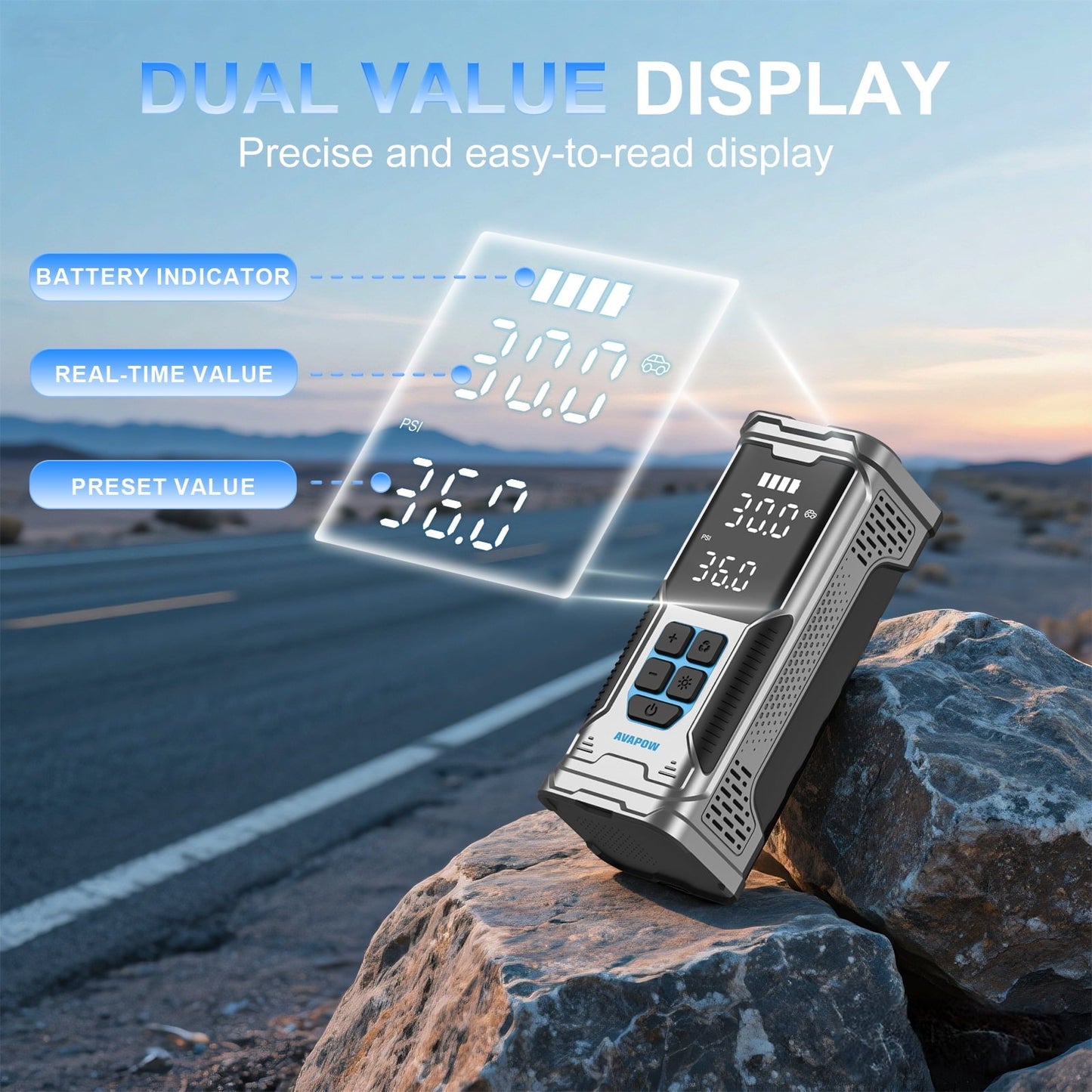 AVAPOW Cordless Tire Inflator, 180PSI Portable Air Compressor, Air Pump for Car Tires with Digital Pressure Gauge, LED Light, Auto Shutoff