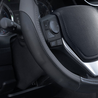 Motor Trend Sport Drive Perforated Leather Steering Wheel Cover Contrast Stitching, Dark Gray, Black
