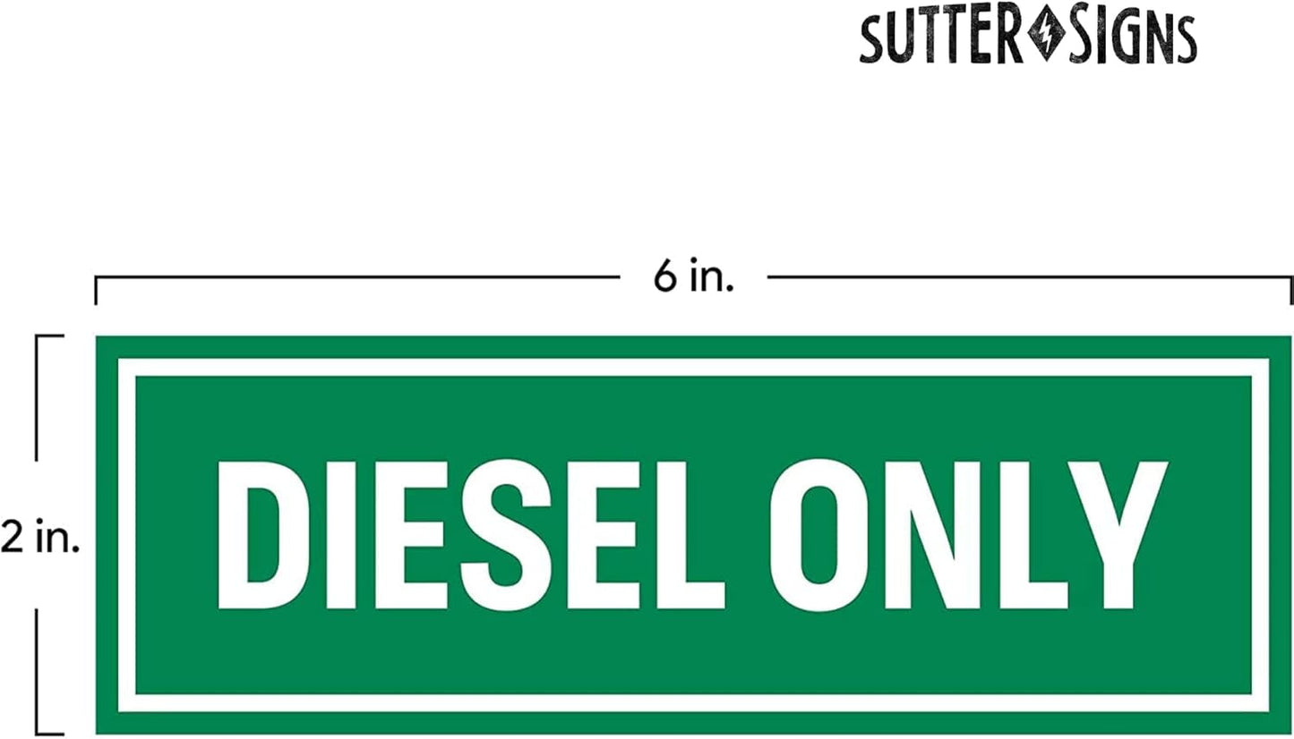 Sutter Signs 6pc Diesel Only & Gasoline Only Stickers for Fuel Tank | Weatherproof Adhesive Decals for Trucks, Tractors, Fuel Cans, Gas Caps