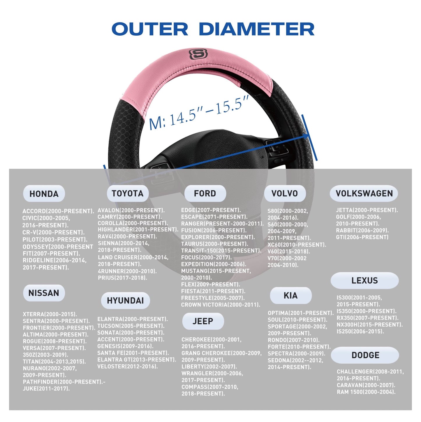 Skechers Air Cooled Memory Foam Steering Wheel Cover, Breathable Comfort Grip, Soft Leather, All-Season Fit for Cars, SUVs, and Trucks Pink