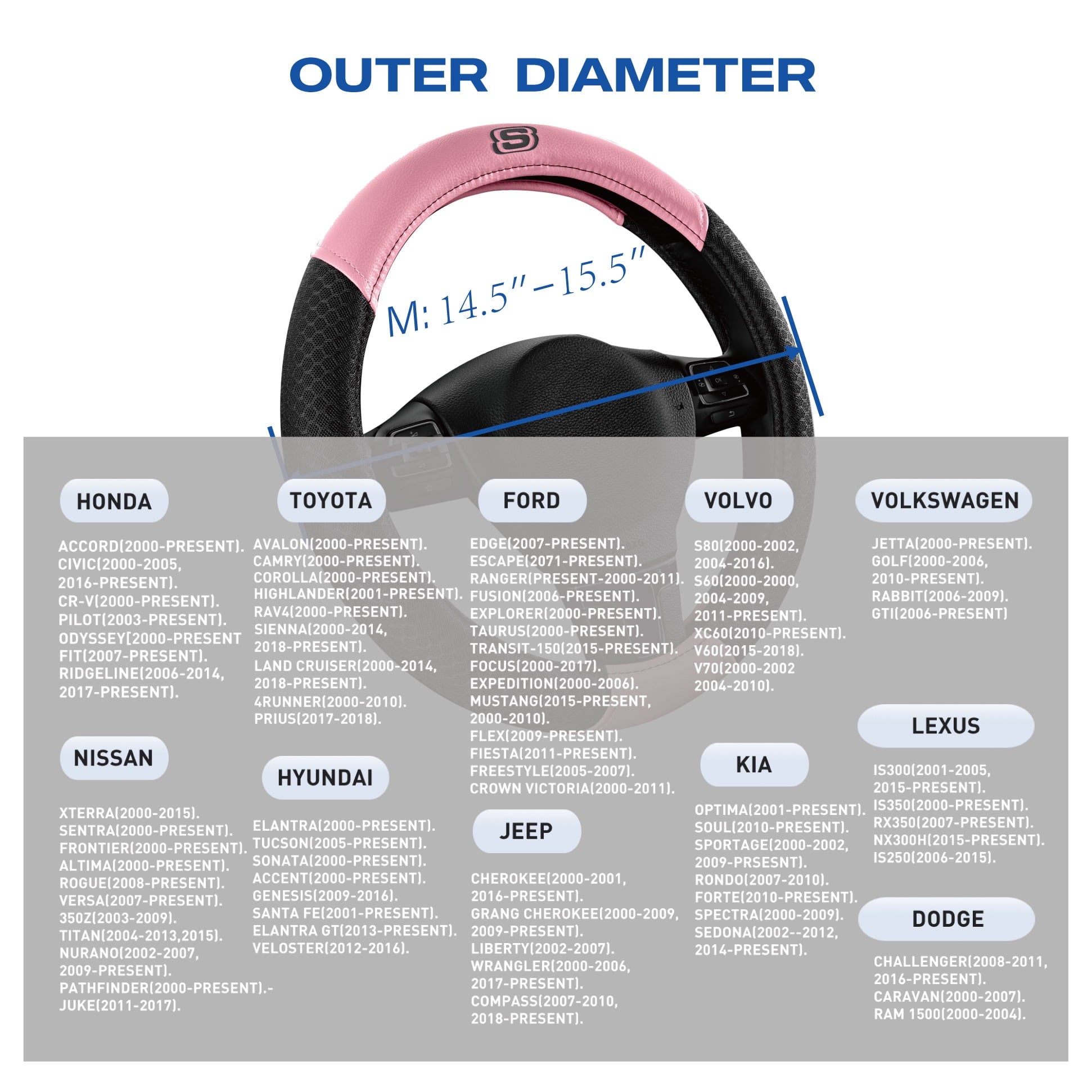 Skechers Air Cooled Memory Foam Steering Wheel Cover, Breathable Comfort Grip, Soft Leather, All-Season Fit for Cars, SUVs, and Trucks Pink