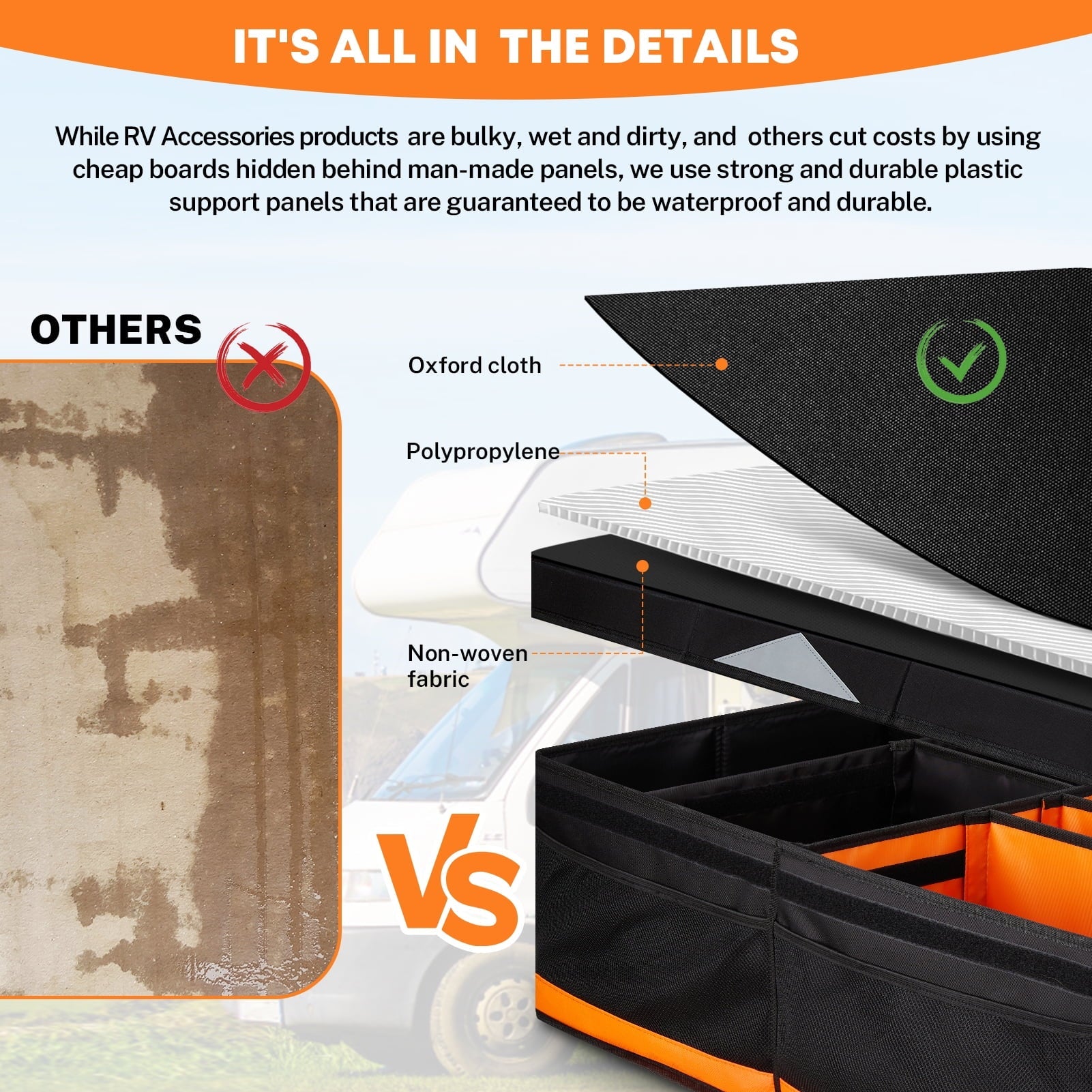 Kohree Car Trunk Organizer, 81L Large-Capacity Foldable Car Storage Box with Multiple Compartments, Waterproof 900D Oxford for RV, SUV, Truck, Van, Car Accessories, Tools-Orange