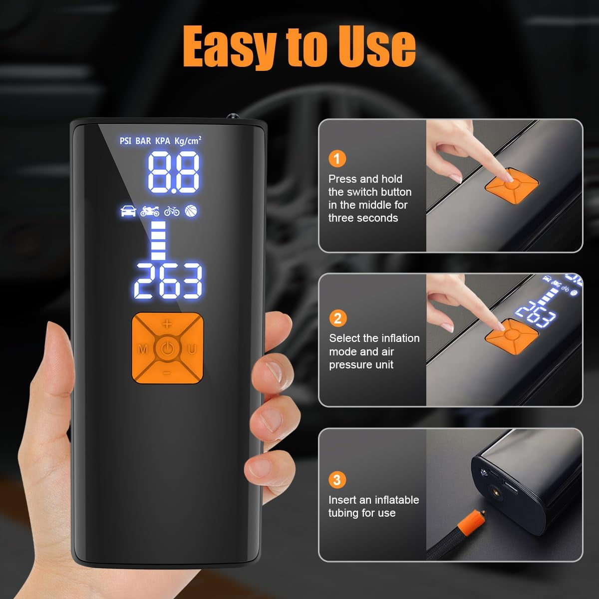 Tire Inflator Portable Air Compressor, Air Pump for Car Tires with Tire Pressure Gauge 150 PSI