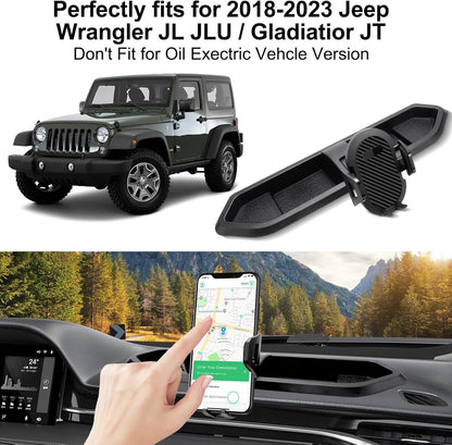 DIAMOOKY Phone Mount for 2018-2023 Jeep Wrangler JL JLU & Gladiator JT, Phone Holder Dash Tray System Kit with Metal Rod Extension Arm 360° Adjustable