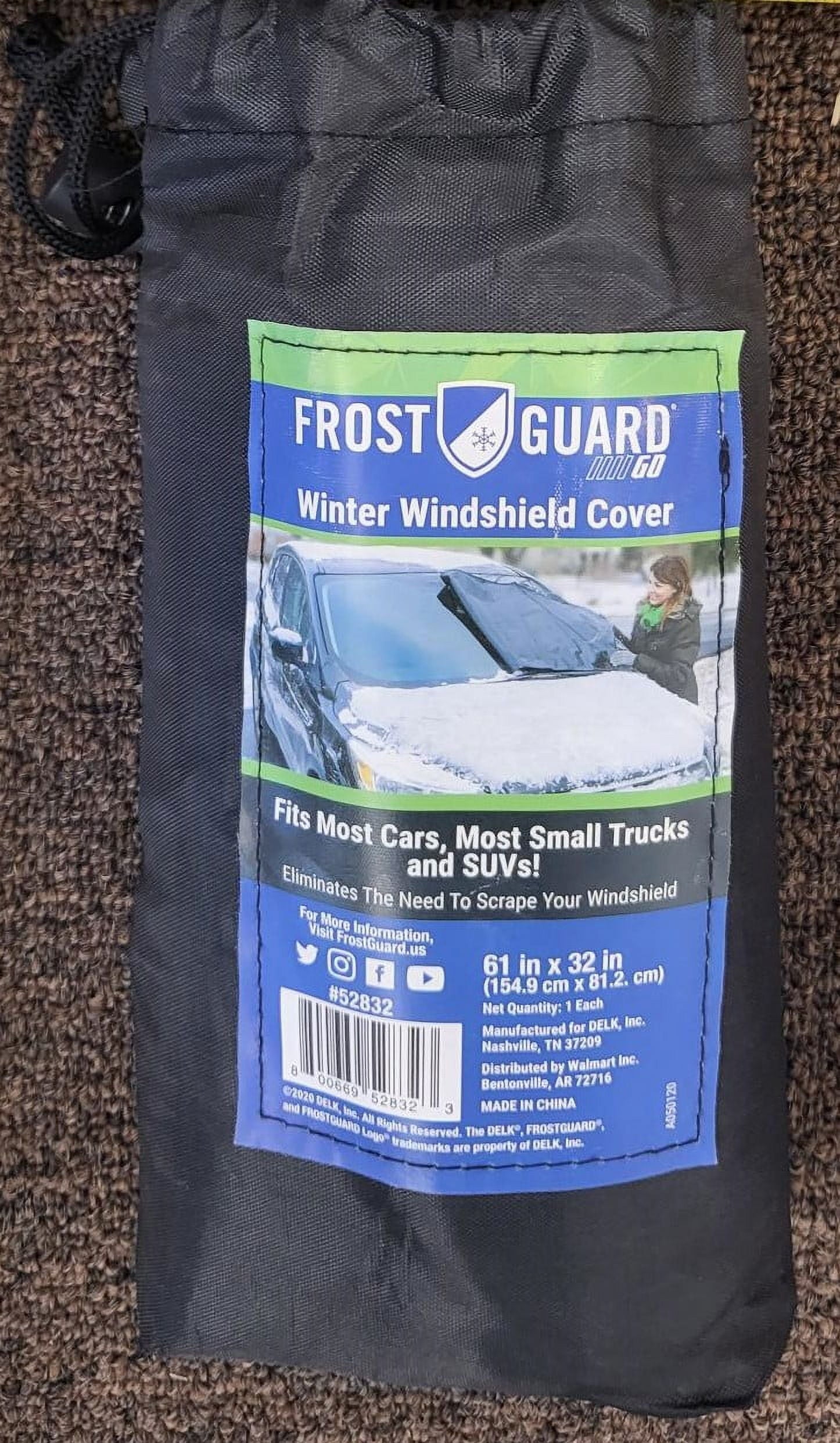FrostGuard Go Winter Windshield Cover for Snow and Ice, One Size, Security Panels, 61x32 inches, Black