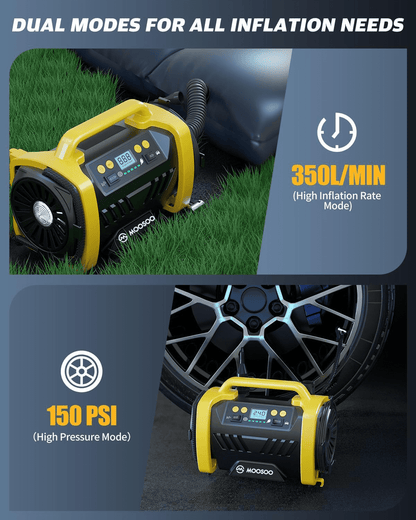 MOOSOO AC/DC Tire Inflator, 3 in 1 Portable Air Compressor for Car Tires with Auto Shut-off, LED Light, 150PSI Air Pump for Cars, Balls, Motorcycles