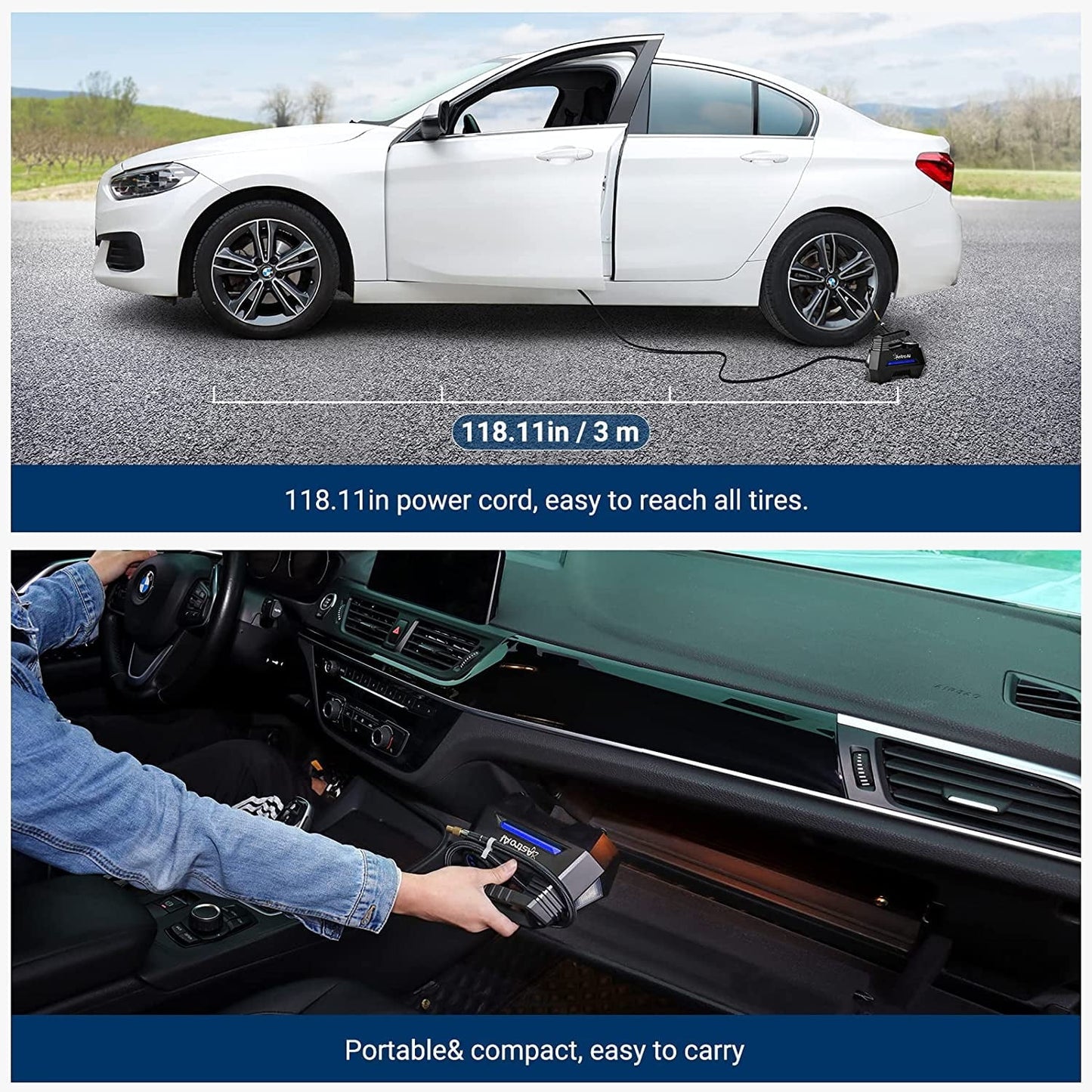 AstroAI Tire Inflator Air Compressor 12V DC, Digital Pressure Gauge Car Tire Pump 150 PSI, Auto Shutoff, Electric Air Pump for Car Tires, Bicycles, Other Inflatables, for Gift