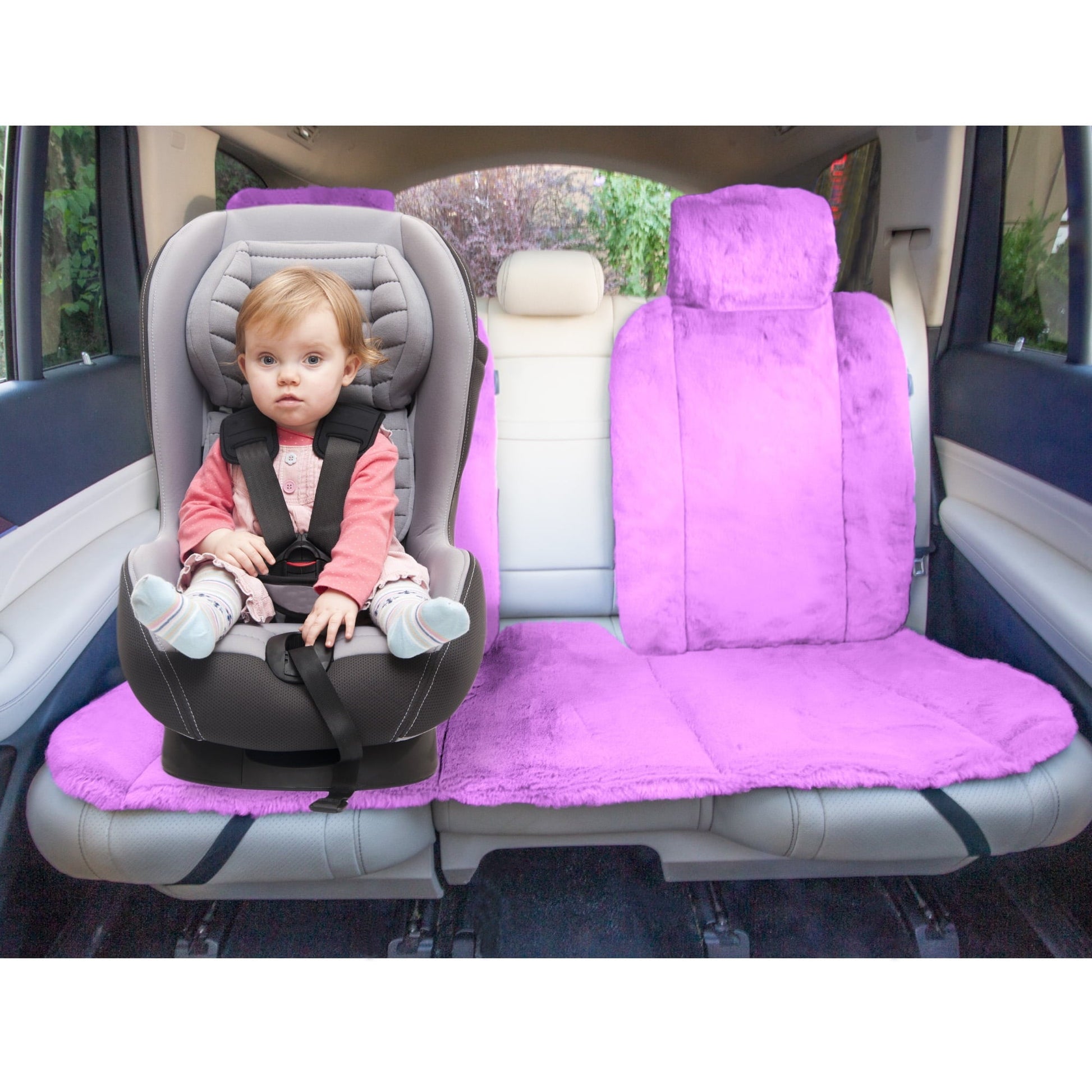 FH Group Doe16 Fluffy Faux Rabbit Fur Rear Car Seat Cushion, for Most Cars, Trucks, SUVs or Vans - Purple