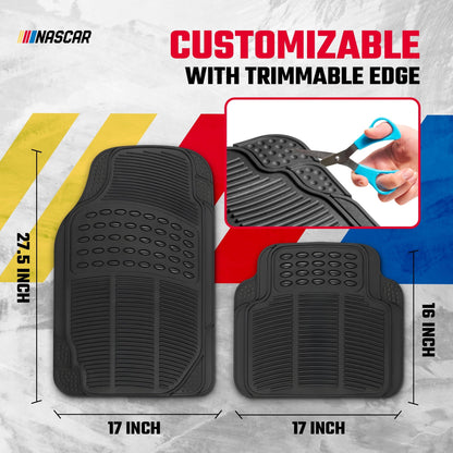 NASCAR Premium Car Floor Mats, 4-Piece Set | Heavy Duty All-Weather Rubber | Universal Trim-to-Fit for Cars, Trucks & SUVs | Traps Dirt, Snow & Water