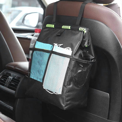 Fznkrag Car Trash Can 3.2 Gallons Large Capacity Hanging Car Trash Bin with 4 Storage Pockets for Car SUV