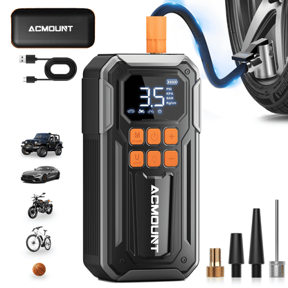 ACMOUNT 10000mAh 160PSI Tire Inflator, Portable Air Compressor, 3X Faster Inflation, Rechargeable Tire Air Pump With 5 Modes and 3-LED Light, Silver