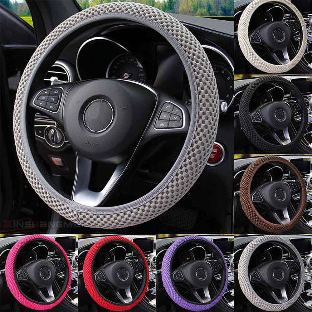 PWFE Universal 38cm Car Auto Steering Wheel Cover Elastic Ice Silk Summer Cool Non-Slip Auto Accessories(Beige)