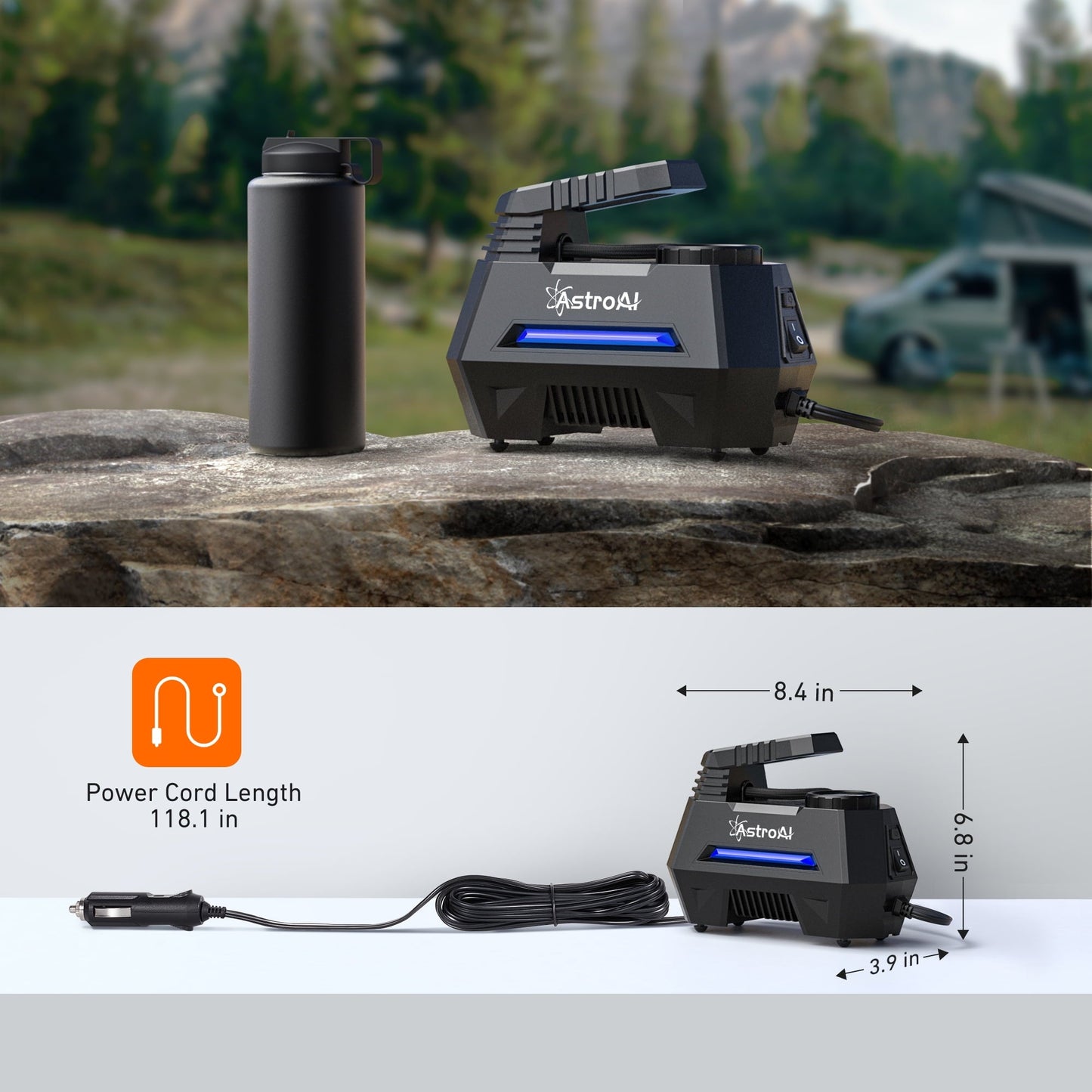 AstroAI Tire Inflator Air Compressor 12V DC, Digital Pressure Gauge Car Tire Pump 150 PSI, Auto Shutoff, Electric Air Pump for Car Tires, Bicycles, Other Inflatables, for Gift