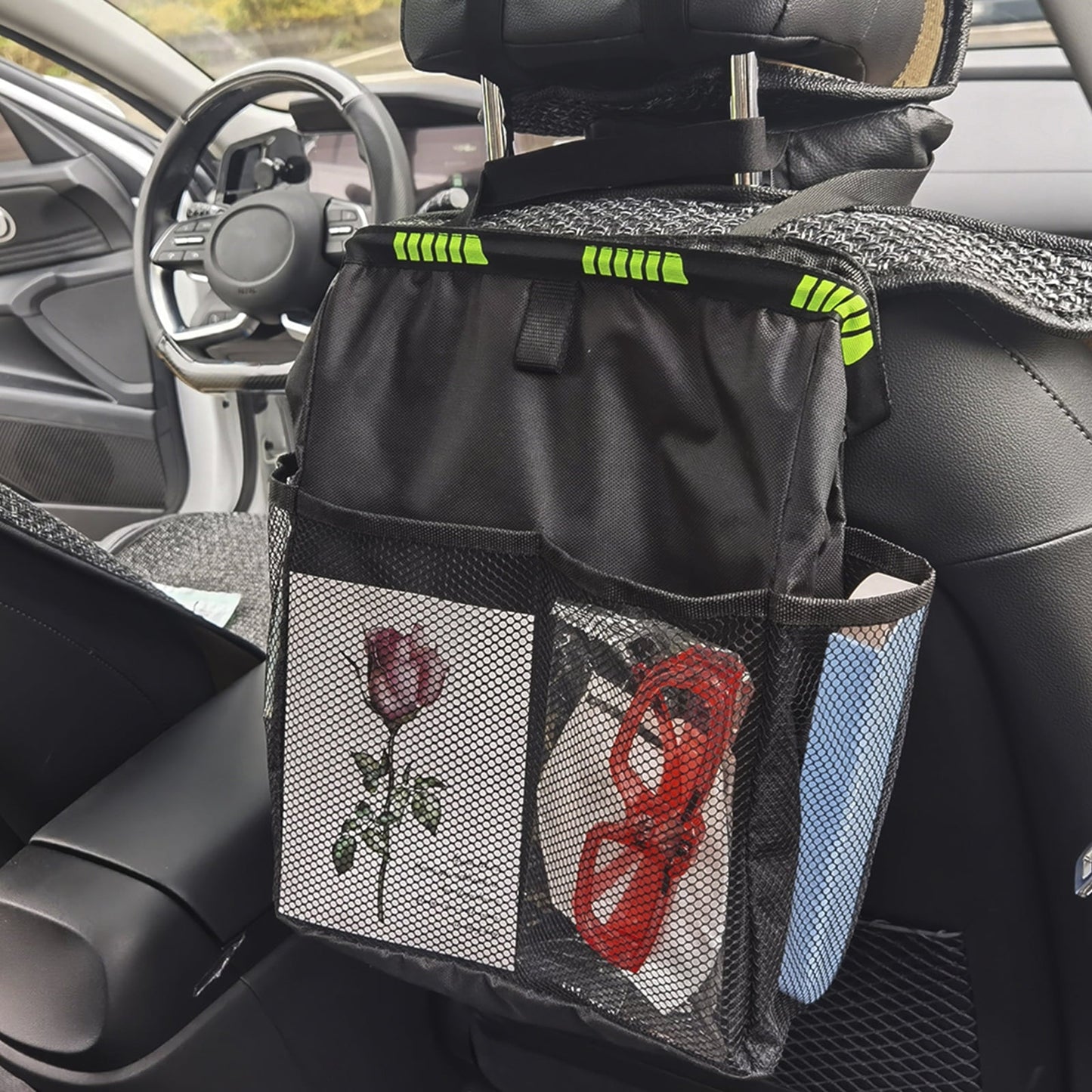 Fznkrag Car Trash Can 3.2 Gallons Large Capacity Hanging Car Trash Bin with 4 Storage Pockets for Car SUV