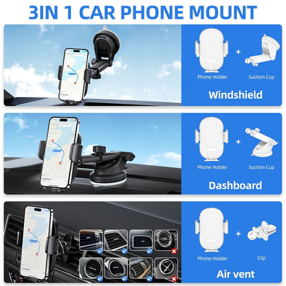 YOOVEE Universal Dashboard & Windshield Car Phone Holder - 360° Rotatable Mount, 3-in-1 Vent/Dash/Windshield Clip for 4-7" Phones, iPhone, Samsung, Google Pixel, Moto