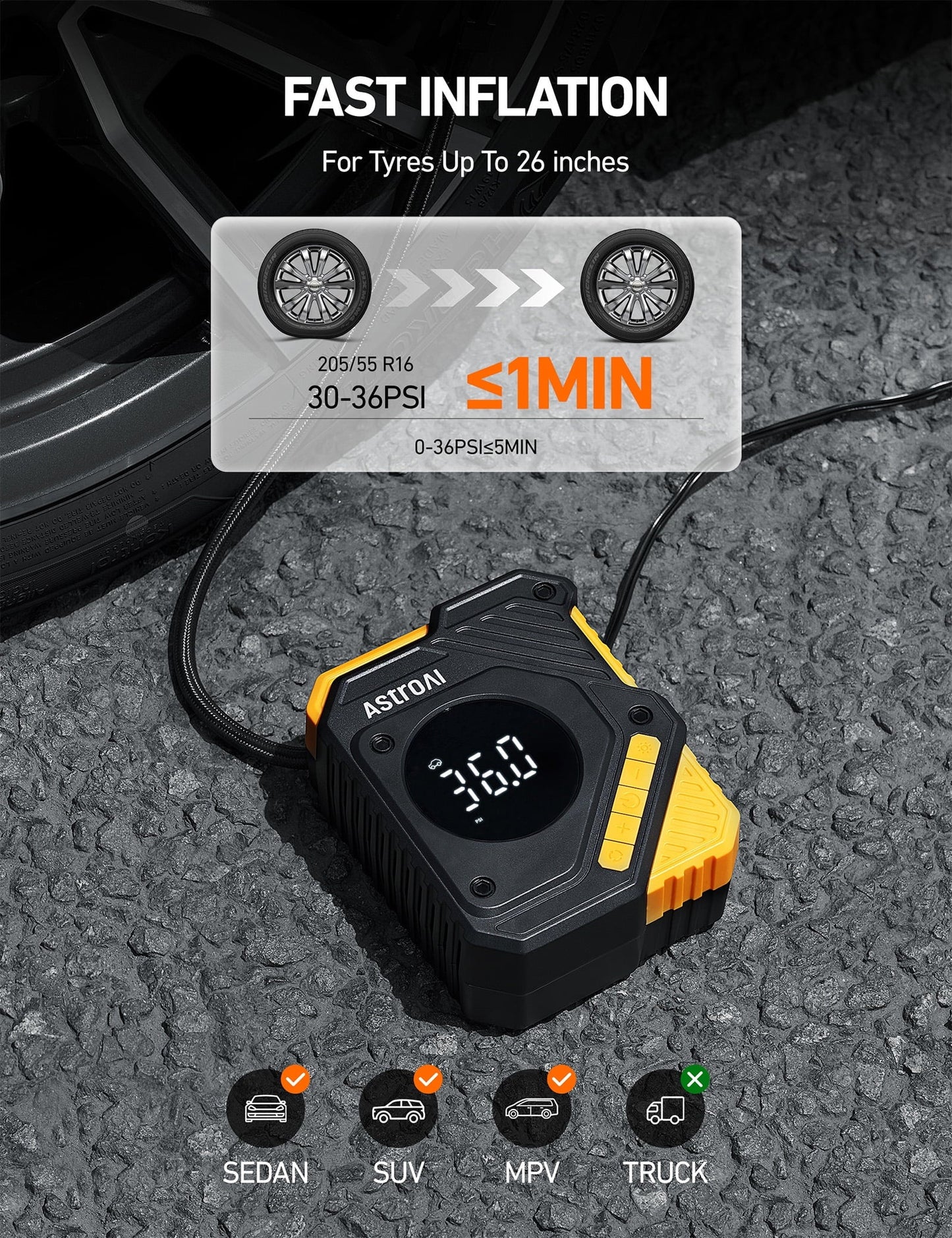 AstroAI Tire Inflator Air Compressor 12V DC, Digital Car Tire Pump 150 PSI, Preset Tire Pressure, Auto Shutoff, Electric Air Pump for Car Tires, Bicycles, Infl