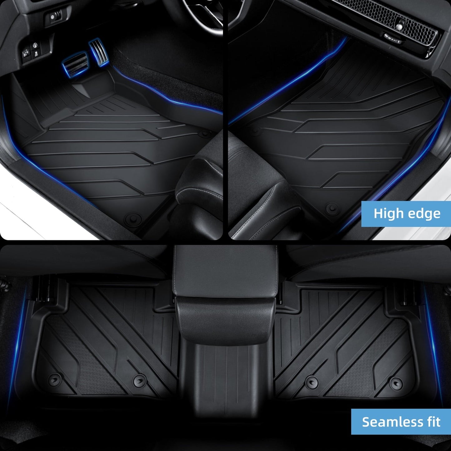 COMAUTO Floor Mats for Honda Civic 2022-2025 Sedan Hatchback Si(Include Sport,Not Hybrid)&Acura Integra 2023 2024 3D Custom Fit All Weather TPE Accessories,Full Set of 3 for Front,Rear