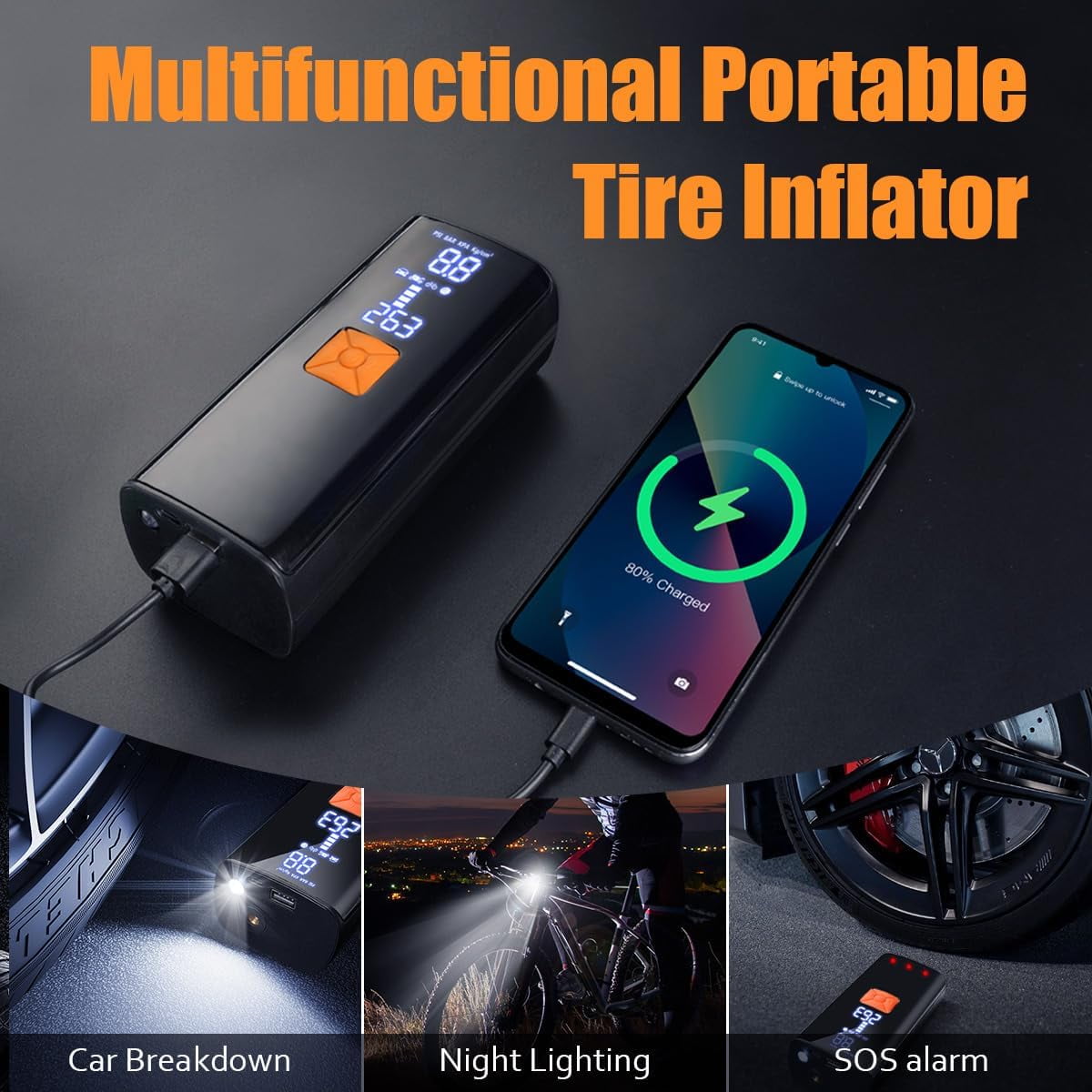 Tire Inflator Portable Air Compressor, Air Pump for Car Tires with Tire Pressure Gauge 150 PSI