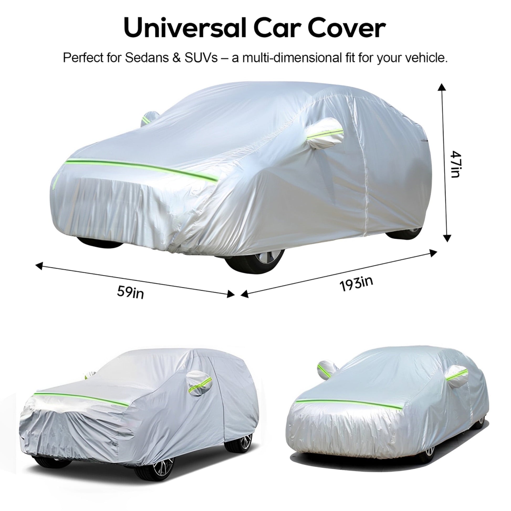 Floray Waterproof All-Weather Car Cover with Zipper Door – Heavy-Duty Windproof Protection for Sedan, UV and Snow Guard