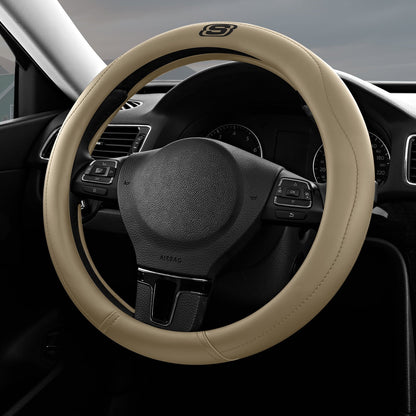 Skechers Leather Steering Wheel Cover, Premium Non-Slip Comfort, Durable and Universal Fit for Cars and Trucks Beige