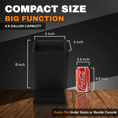 Compact Car Trash Can, 2L Leakproof Garbage Bin with Anti-Tip Stability Wings, Anti-Slip Base, Includes Trash Bags, Black, Medium Size, Universal Fit for Cars, SUVs, Trucks