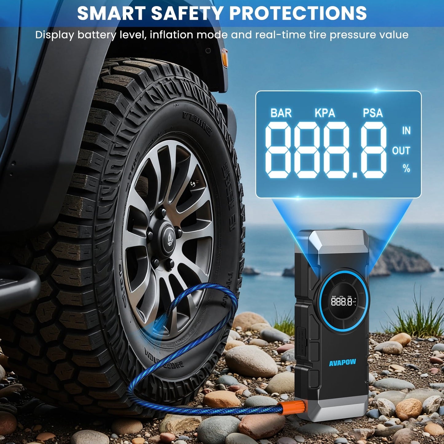 AVAPOW 3000A Jump Starter with Air Compressor, 12V Portable Battery Booster Pack (for All Gas or up to 8.0L Diesel) with 150PSI Digital Tire Inflator