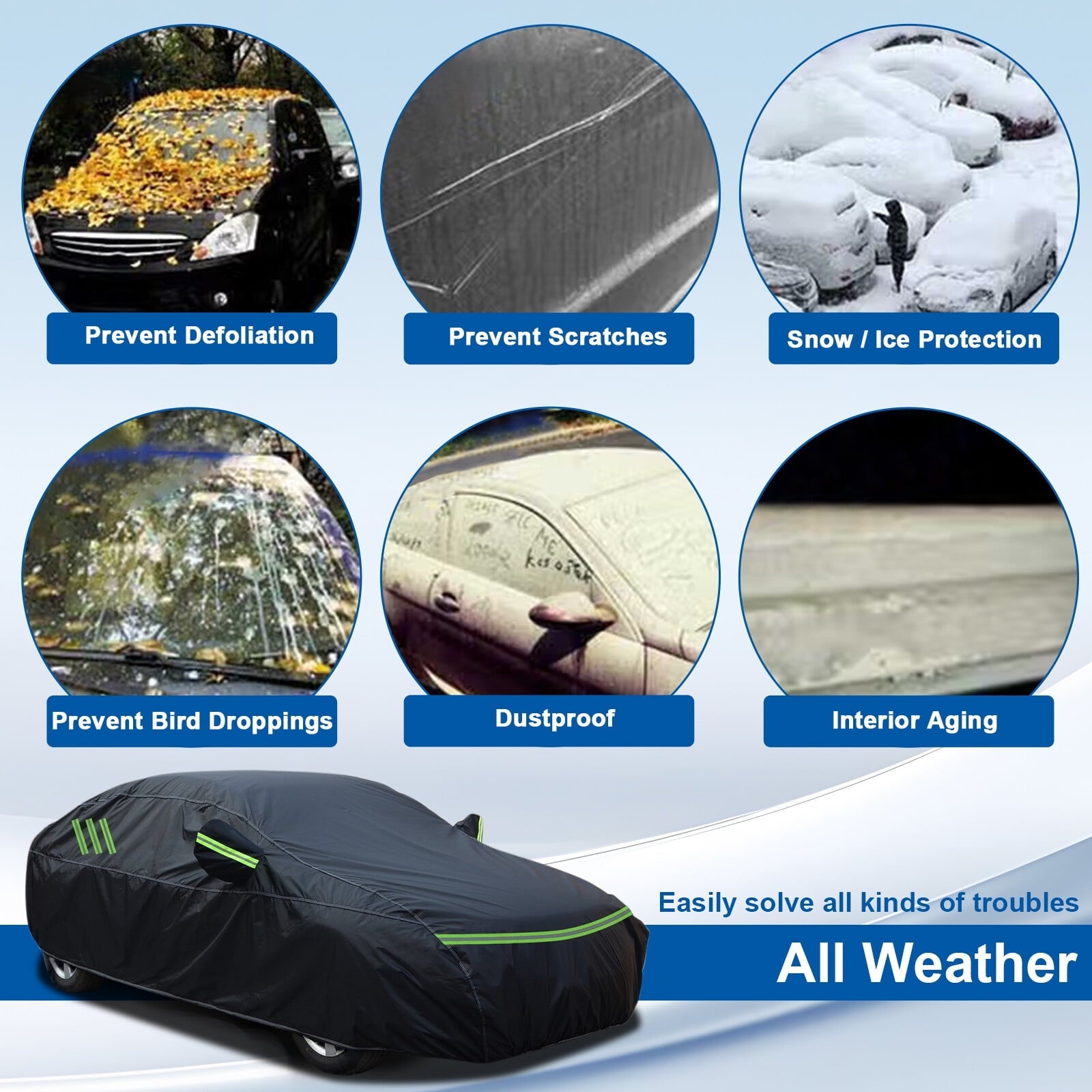 For Toyota Camry Car Cover, Thickened PEVA+Cotton Waterproof Sedan Full Cover with Lock Outdoor Indoor Snow Rain Sun Dust Protection All Weather Black