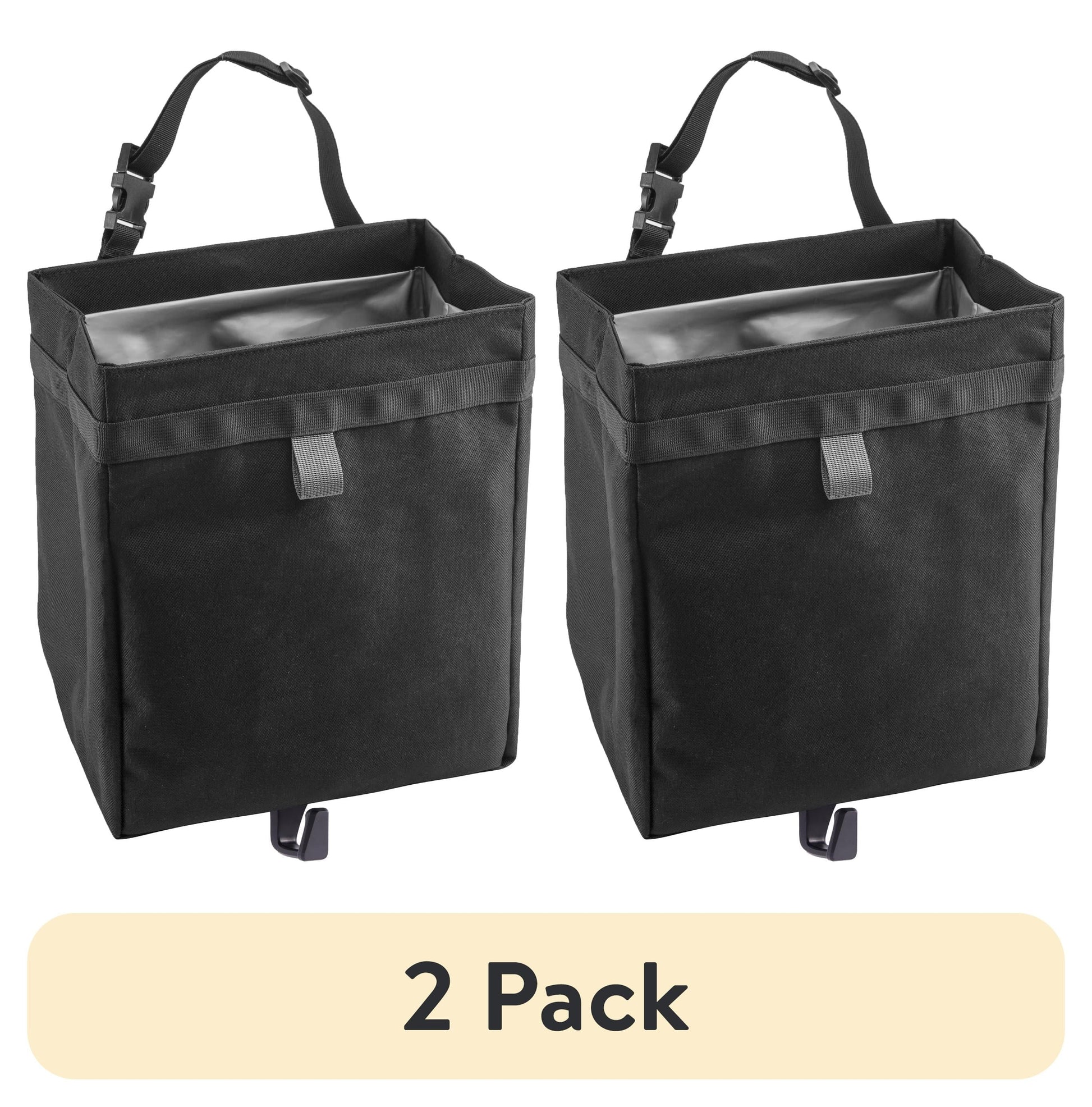 (2 pack) Auto Drive Premium Collapsible Waterproof Trash Bin Portable Auto Storage Bag Black
