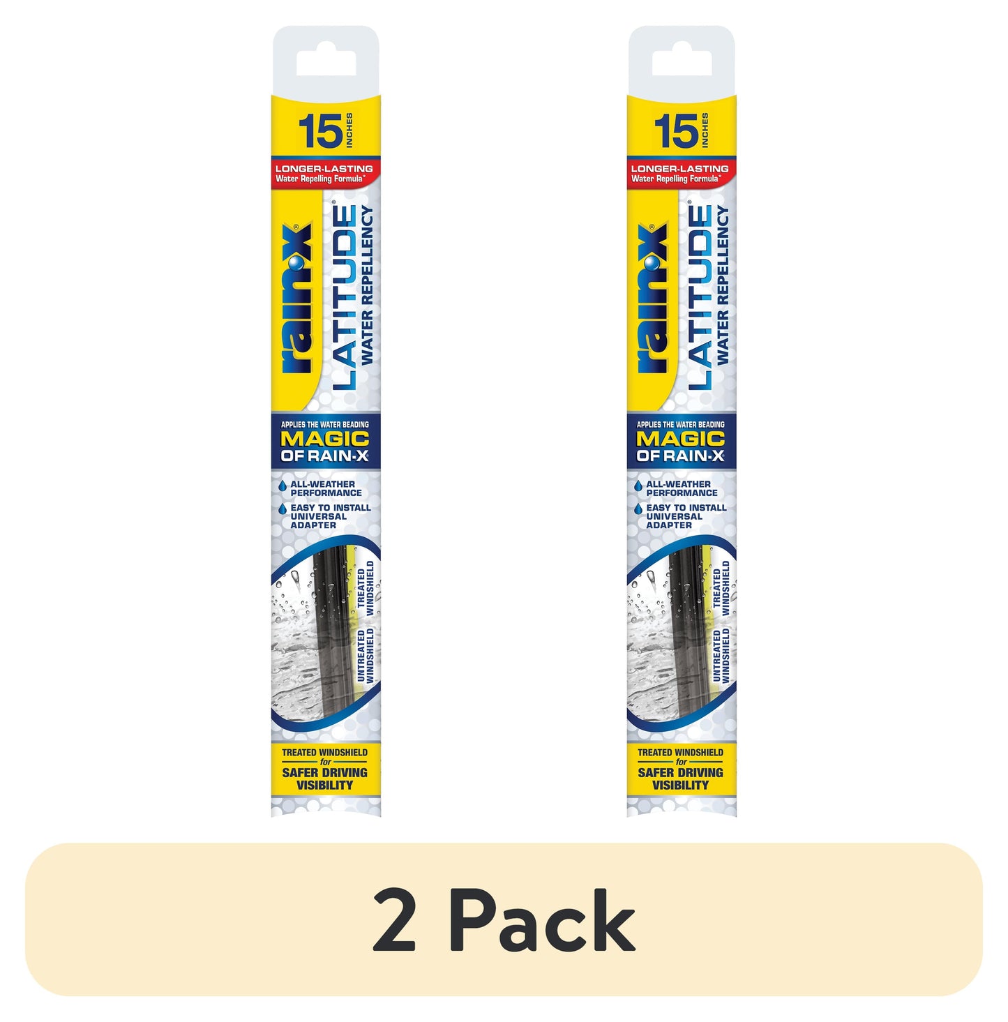 (2 pack) Rain-X Latitude Water Repellency 15" 2-in-1 Windshield Wiper Blade