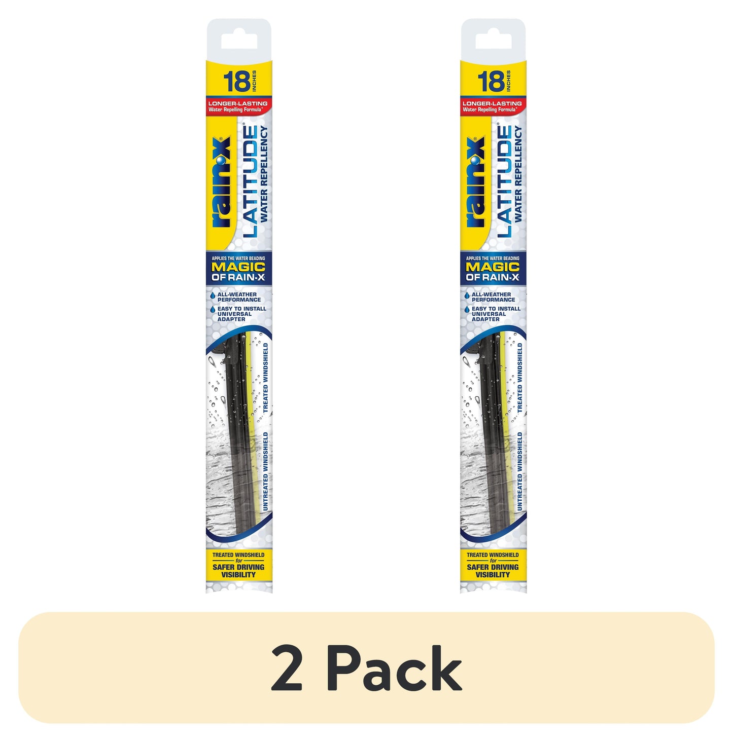 (2 pack) Rain-X Latitude Water Repellency 18" 2-in-1 Windshield Wiper Blade