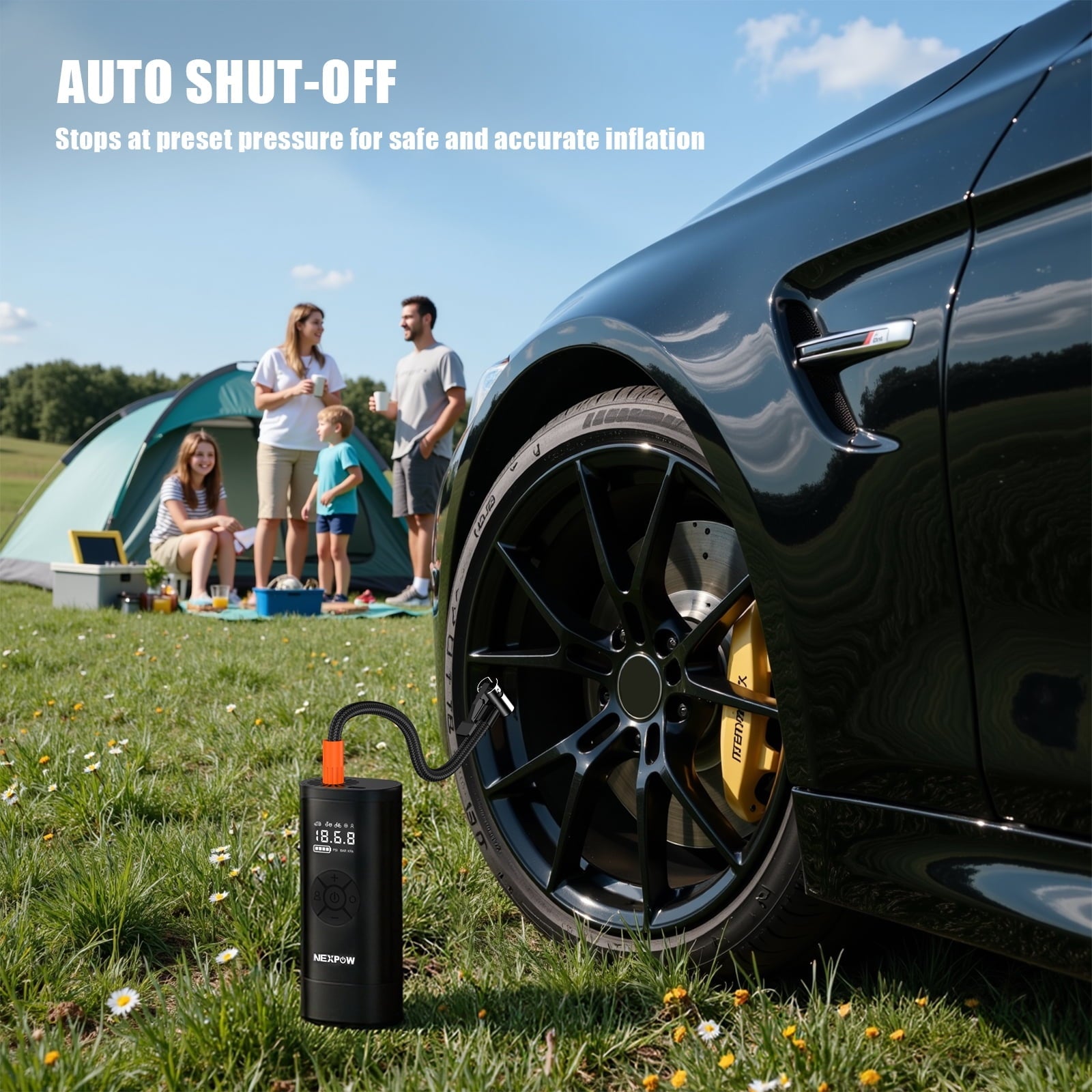 NEXPOW Tire Inflator Portable Air Compressor, 150PSI Cordless Bike Tire Pump with Auto-Shuts off, 8000mAh Air Pump for Car Tires for Car, Bike, Ball