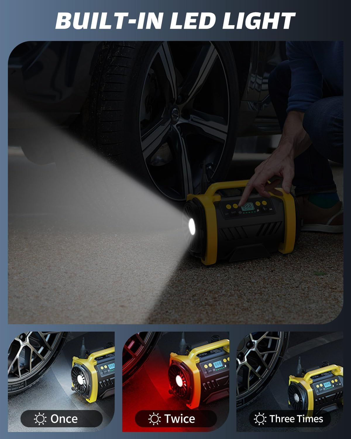 MOOSOO AC/DC Tire Inflator, 3 in 1 Portable Air Compressor for Car Tires with Auto Shut-off, LED Light, 150PSI Air Pump for Cars, Balls, Motorcycles