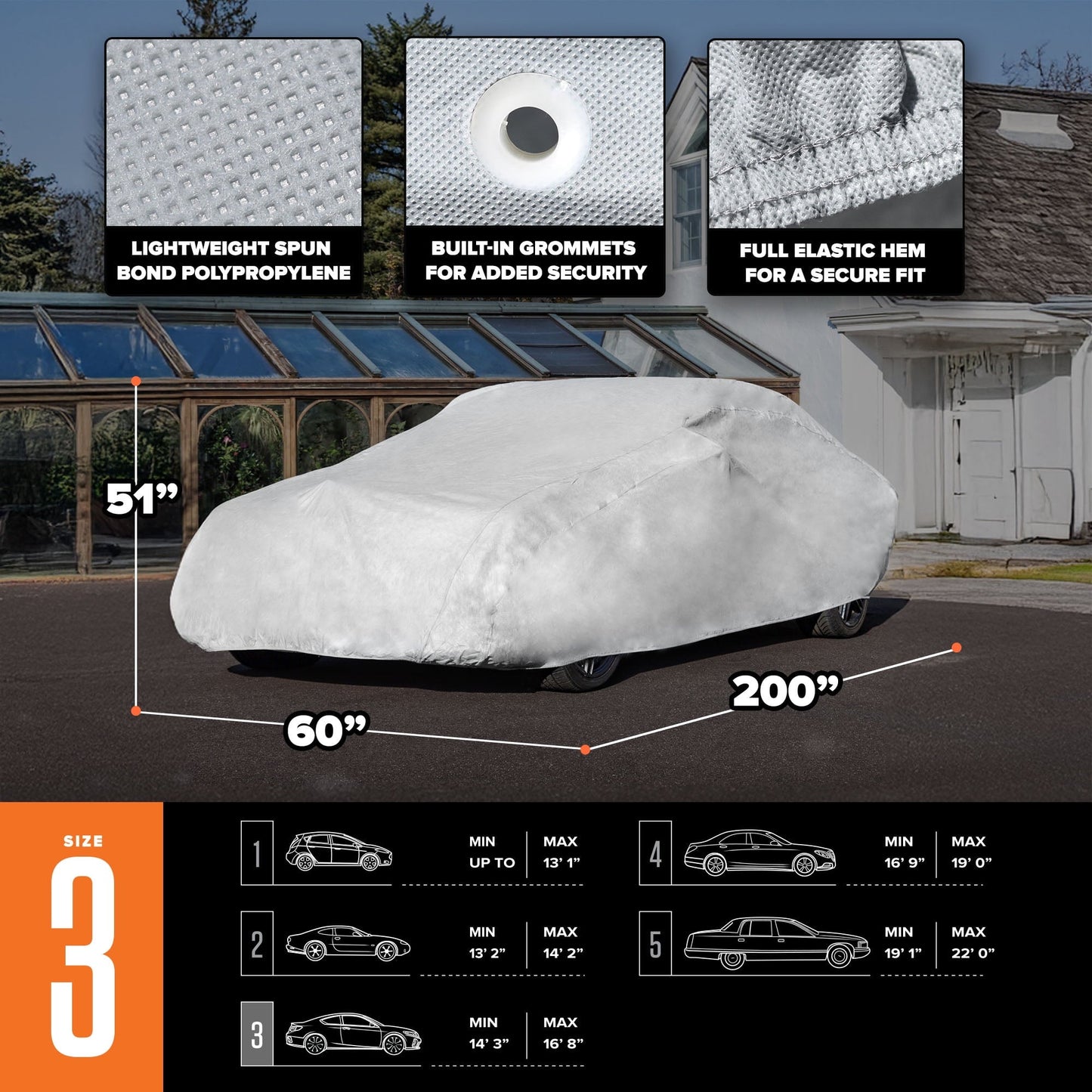 Budge Basic Car Cover, Lightweight, Breathable Indoor Car Protection, Size 3 for Midsize Vehicles