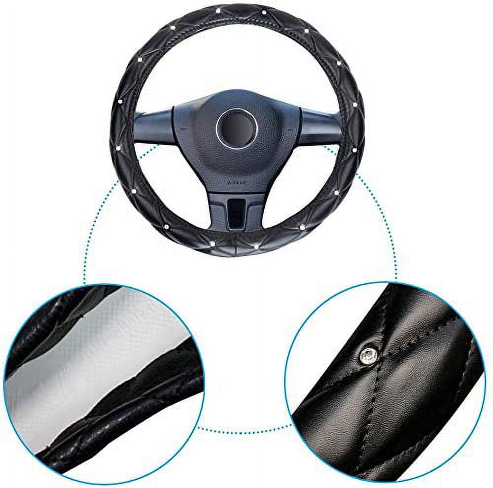 eing Pu Leather Steering Wheel Cover,Bling Crystal Steering Wheel Cover Universal Fit 15" Car Wheel Protector ,Black