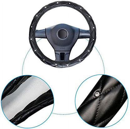 eing Pu Leather Steering Wheel Cover,Bling Crystal Steering Wheel Cover Universal Fit 15" Car Wheel Protector ,Black